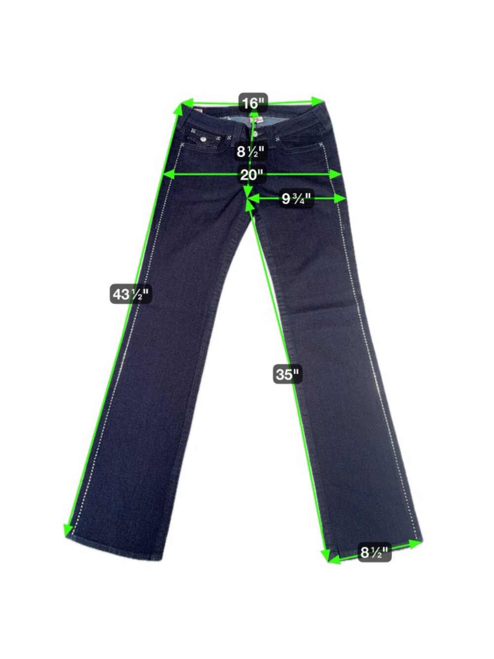 True Religion Disco Billy Bootcut Crystal Trim Jeans 30 Black Dark Wash Stretch - Picture 2 of 16